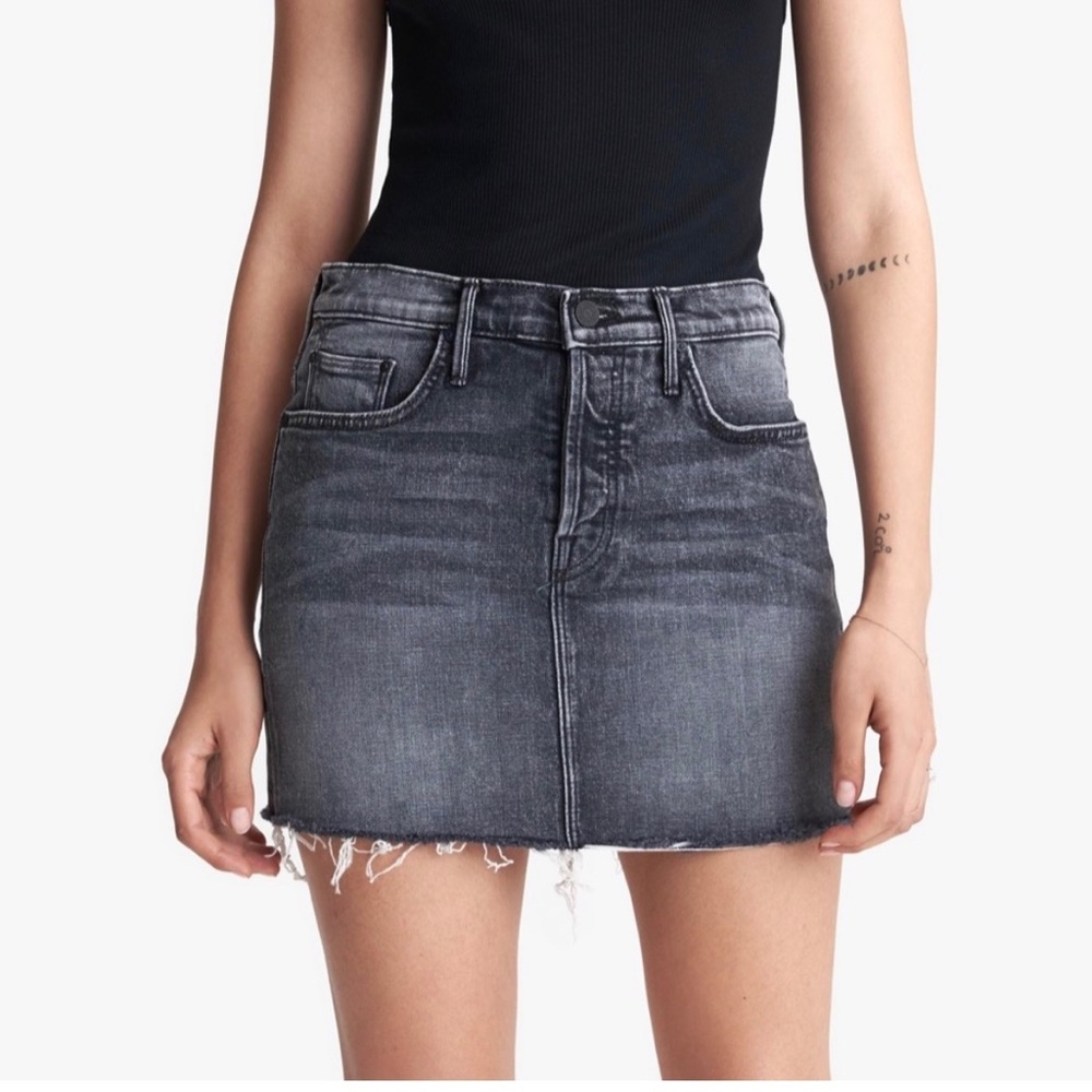 MOTHER Black Wash Denim Mini Skirt